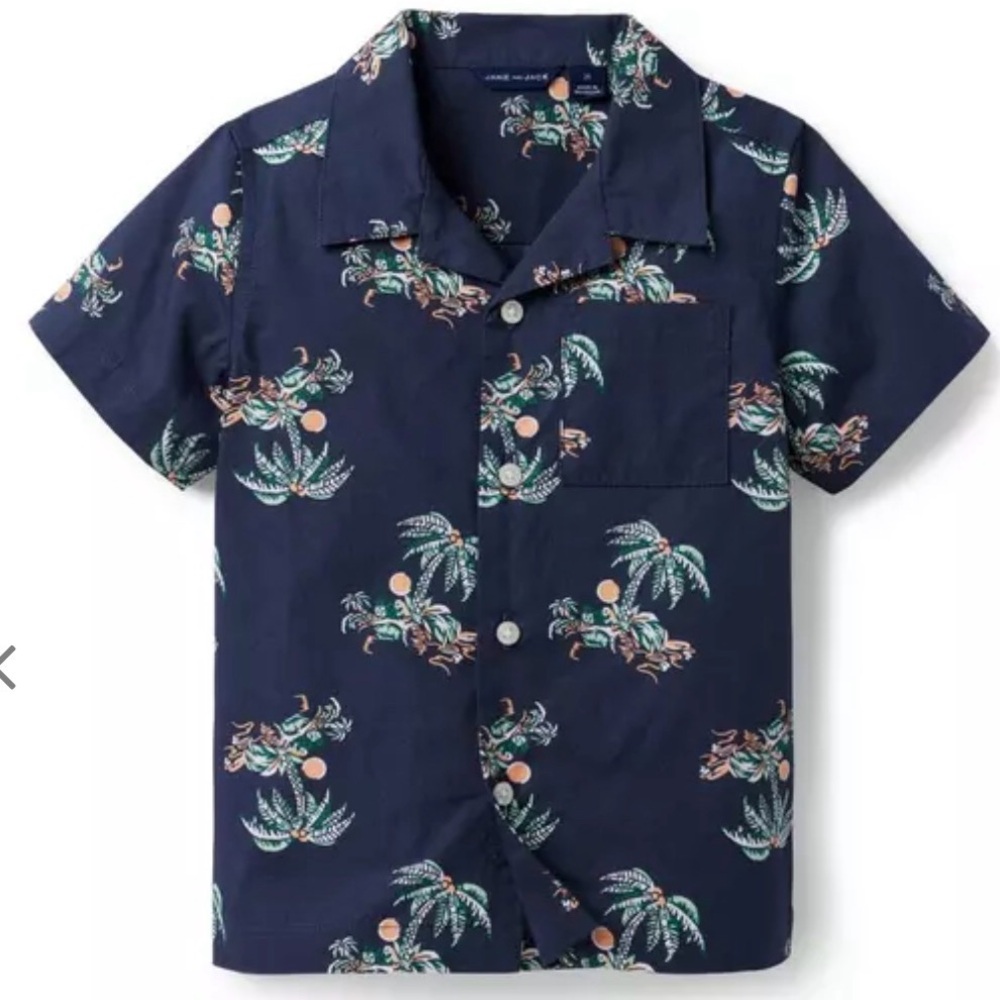 NWT Janie & Jack Island Palm Tree Shirt with matching bucket hat